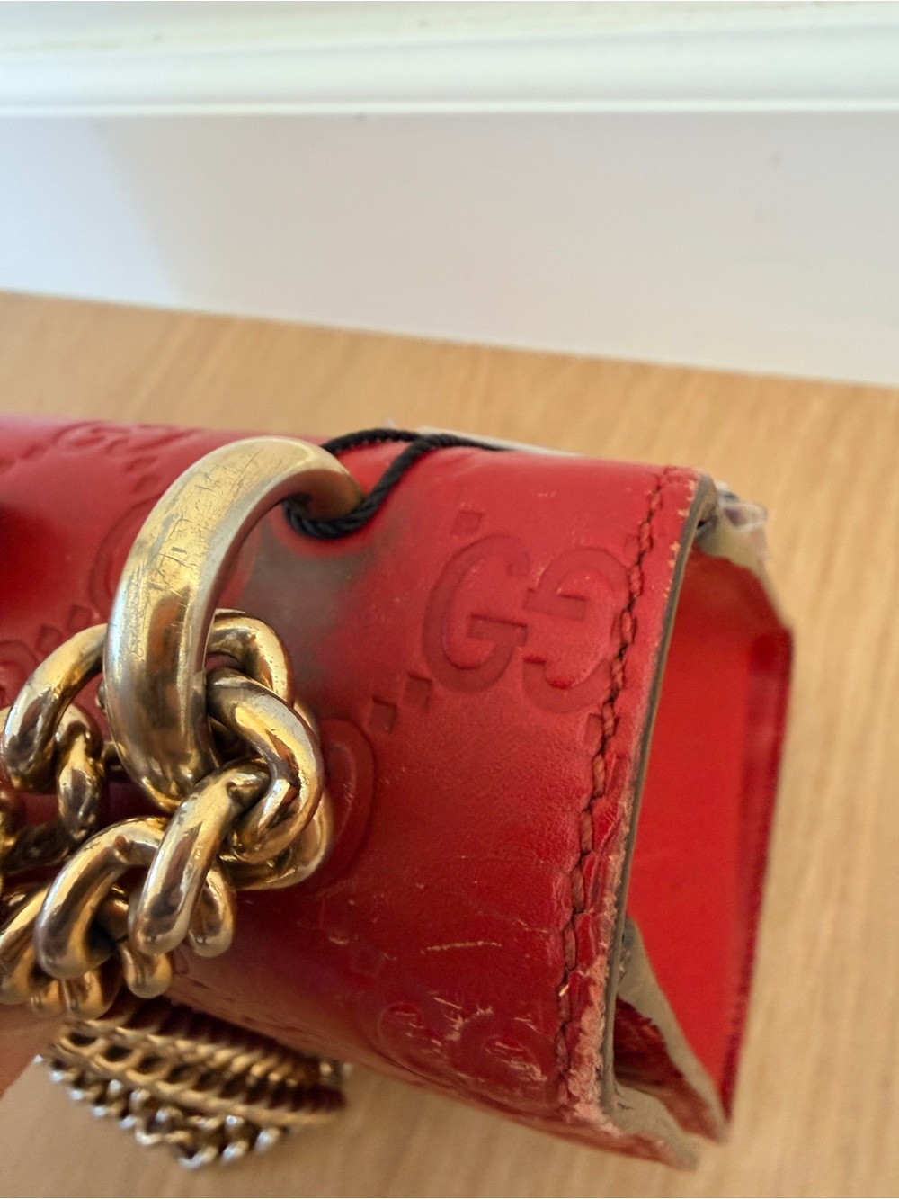 GUCCI ✨ RED LEATHER LARGE PADLOCK CHAIN SHOULDER BAG - Picture 10 of 16